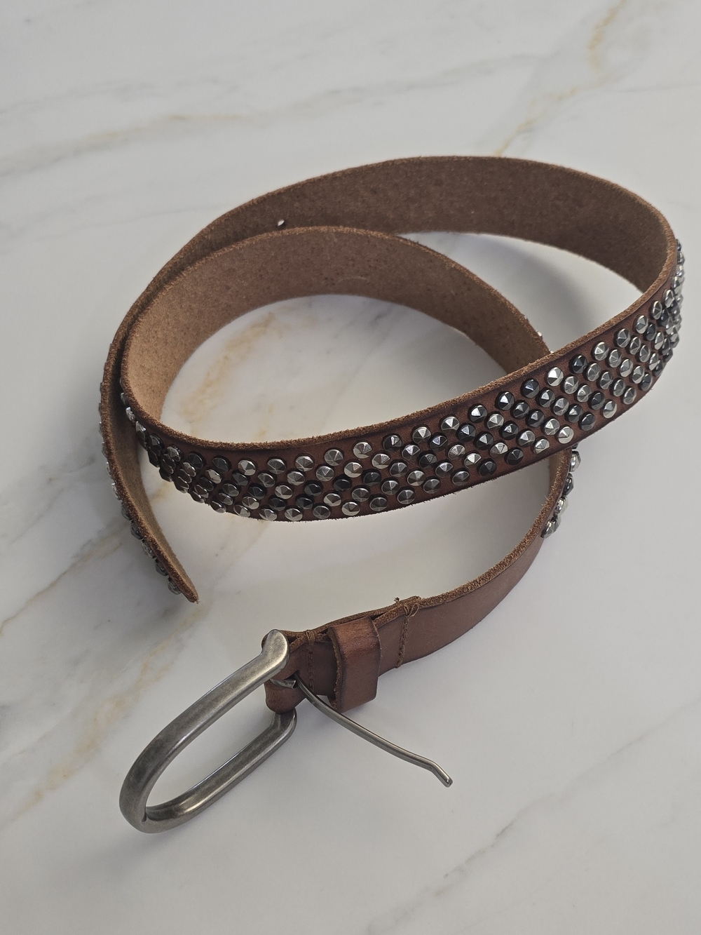 Women's Brown Studded Leather Belt